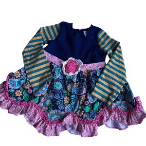 Mixed Print Floral Tunic Dress with Back Ties